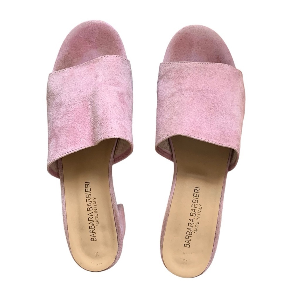 Barbara Barbieri 10 Italian baby light pink suede slip on soft block heel sandal